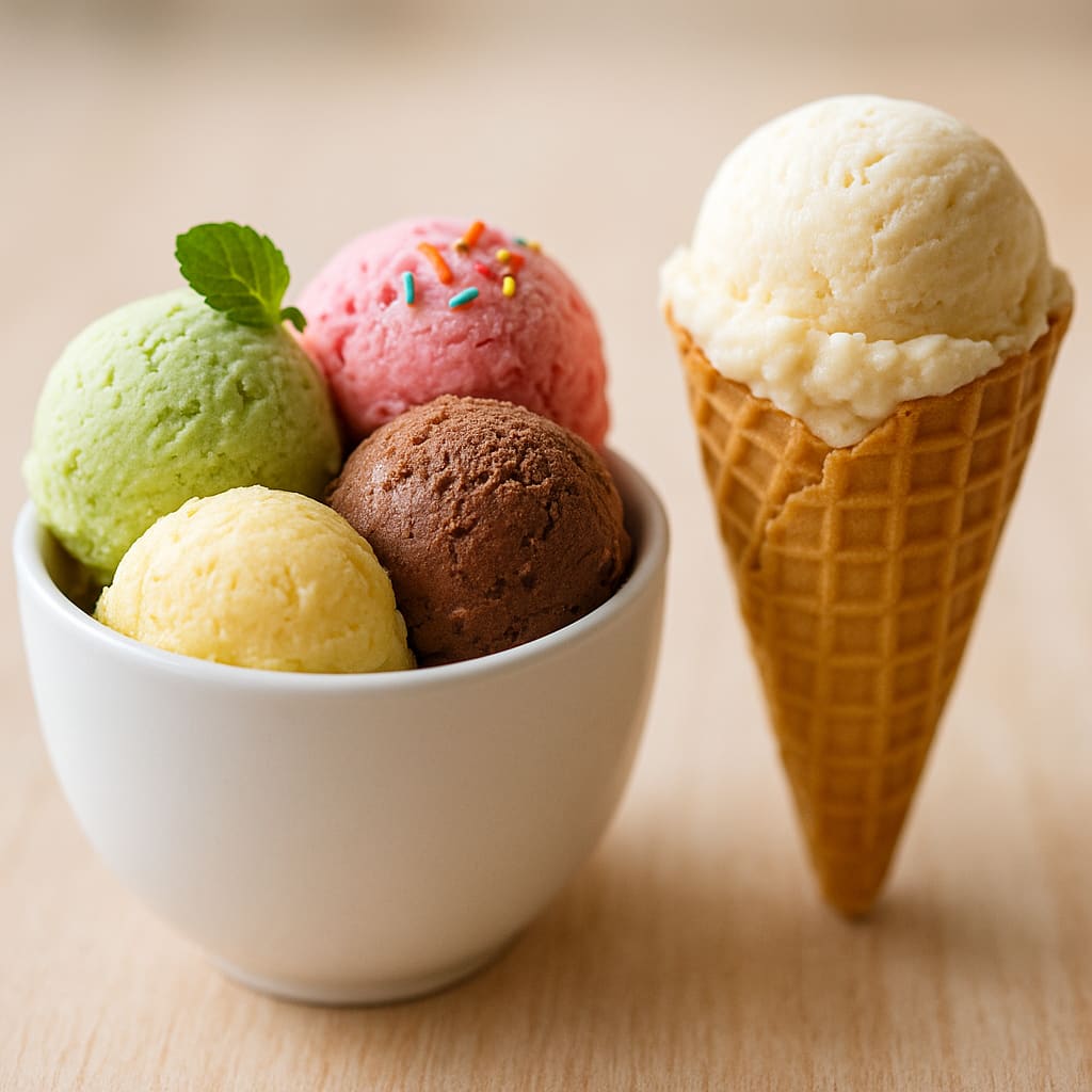 Gelato Becher und Waffel